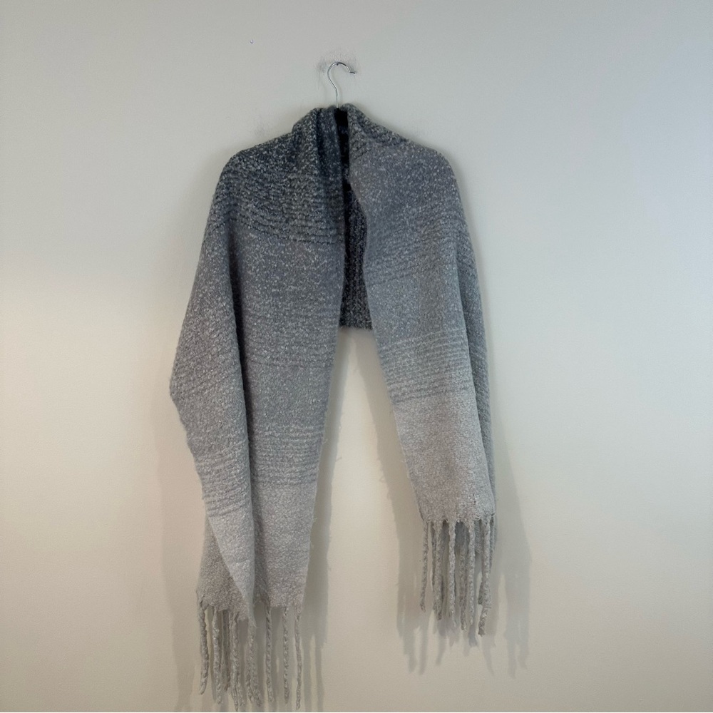 Mer Sea Gray Ombre Knit Scarf with Fringe One Size